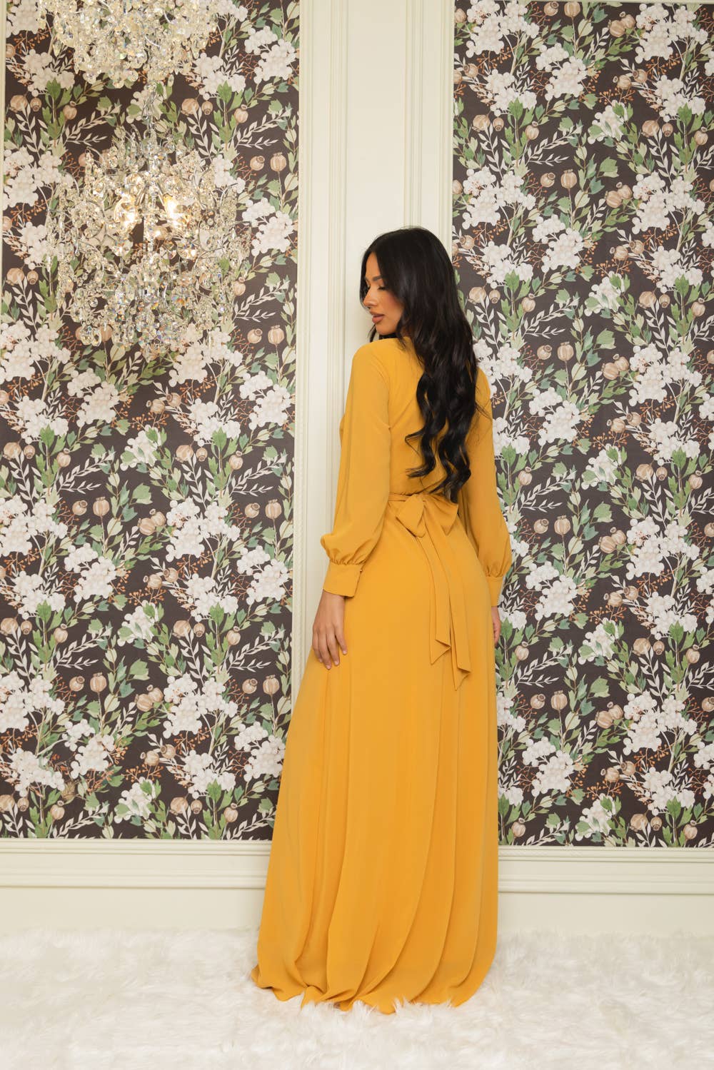 RICARICA INC. - Vendita all'ingrosso Vestito - Donna - 9011SO-ABITO LUNGO IN CHIFFON A MANICA LUNGA TINTA UNITA 2