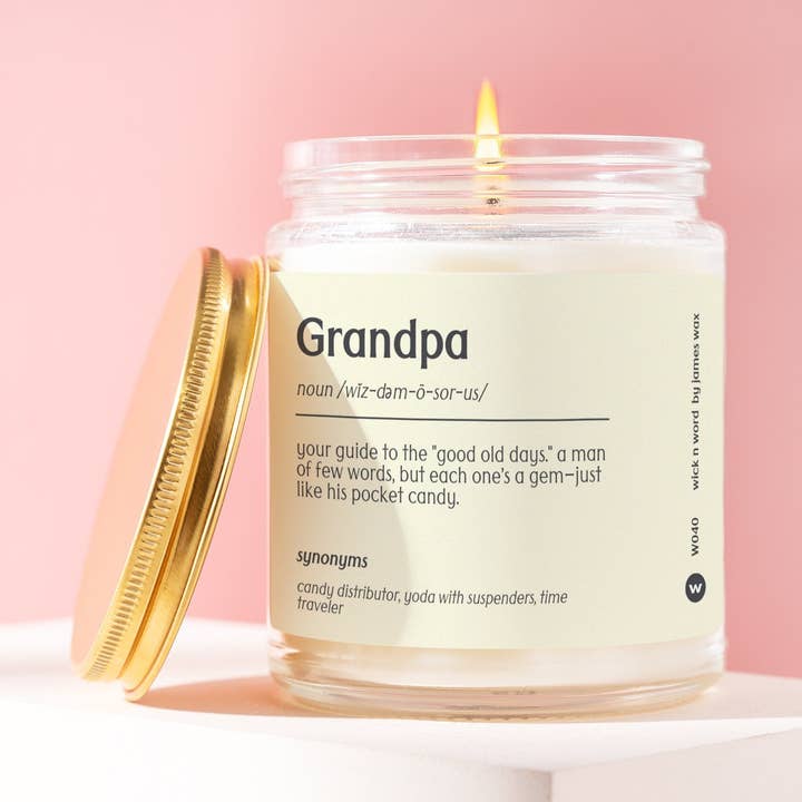 Regalo personalizado para abuelo, definición de abuelo, vela, regalo para abuelo, bisabuelo, divertido regalo sorpresa, regalo navideño W040 para venta al por mayor de Wick n Word