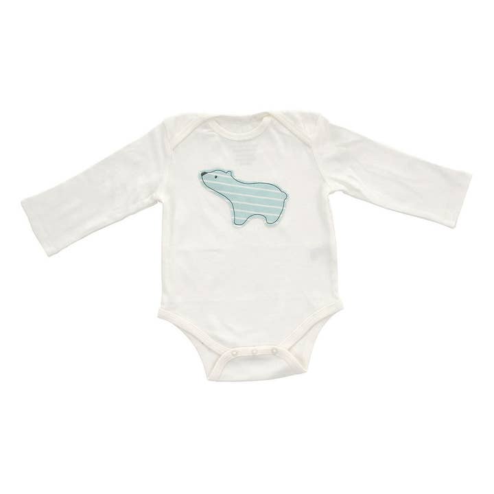 Ekologisk bomull Långärmad Onesie (Snow/Arctic Blue Bear) för wholesale av Silkberry Baby