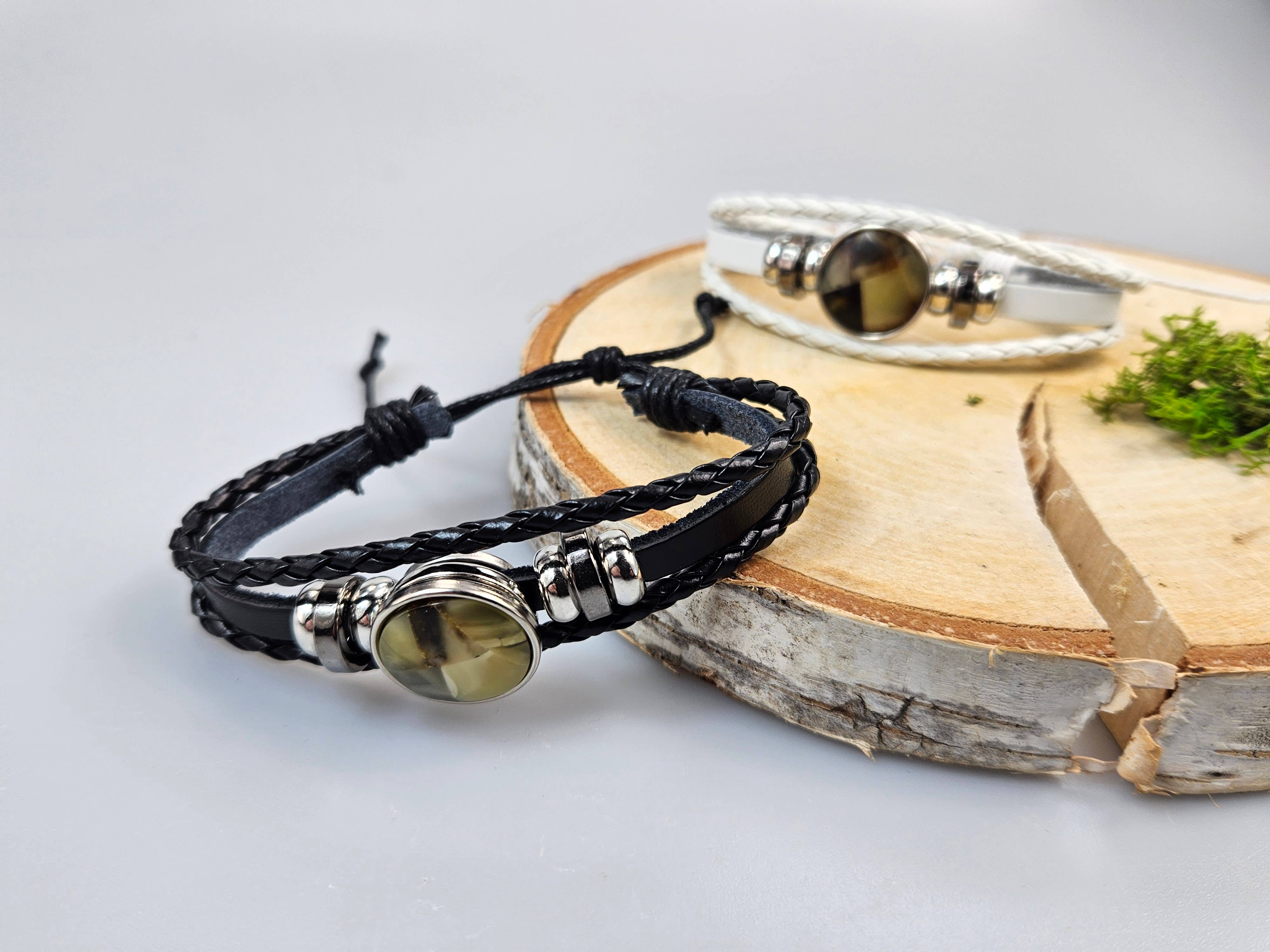 AmberLithuania - Wholesale Beaded Bracelet - Eco Leather and Baltic Amber adjustable bracelet for him her3