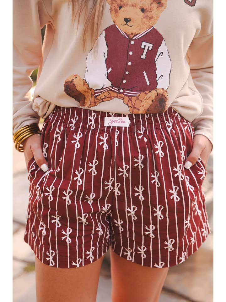 Bows And Goals Boxer Shorts- Maroon for wholesale on Faire
