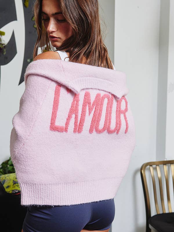 Pink IT2389 'TIS THE SEASON & L'AMOUR' Lettering Sweater for wholesale on Faire