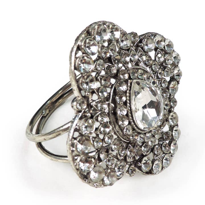 Gemstone Embellished Napkin Ring in Silver, Set of 4 for wholesale by Trunkin'