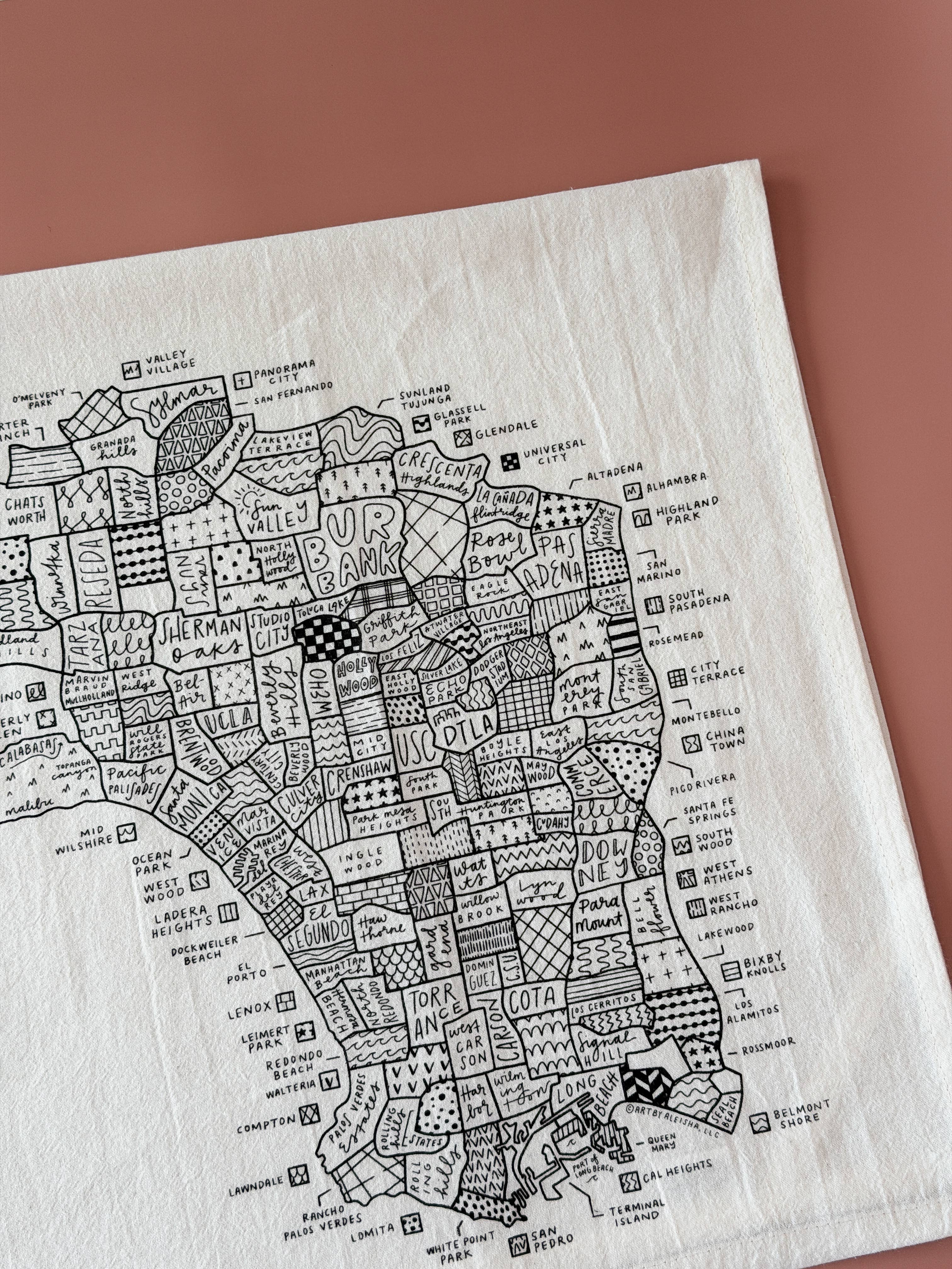 By Aleisha - Wholesale Tea Towel - Los Angeles Map Tea Towel10