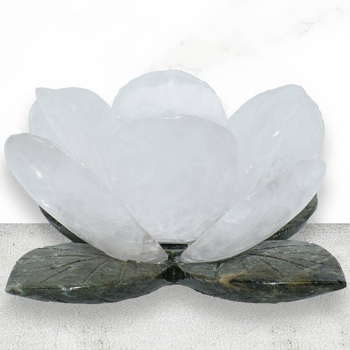 Portavelas con diseño de flor de cuarzo natural para venta al por mayor de Olympus Minerals Co