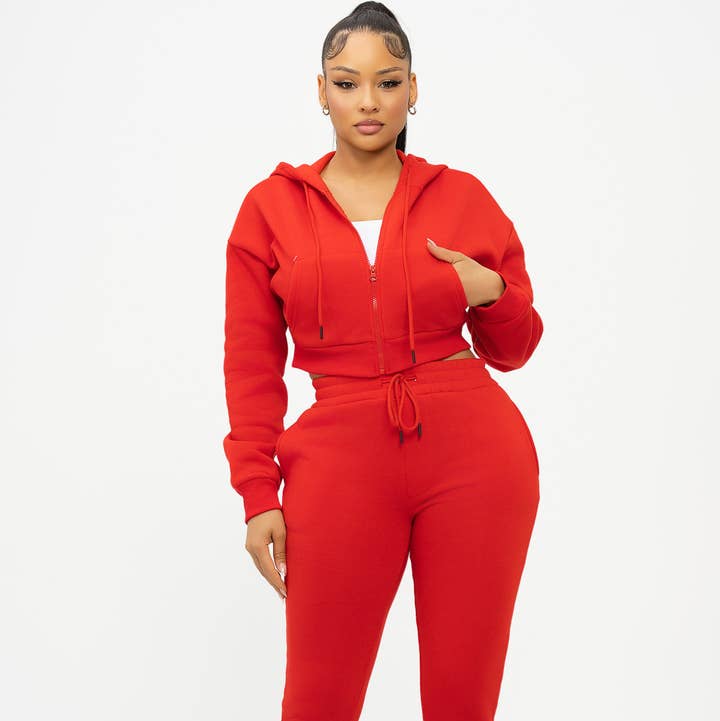 FLEECE HOODED TOP AND PANTS SET for wholesale by Boswell