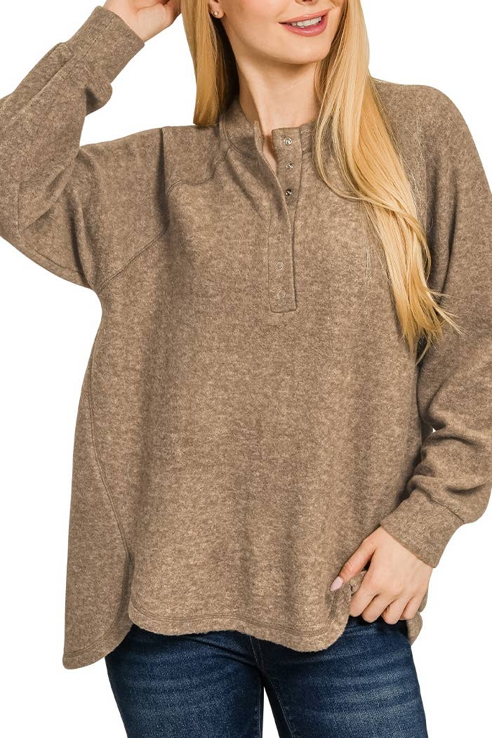 Vanilla Monkey - Wholesale Knit Sweater - Women's - Brushed Melange Hacci Oversized Henley Sweater9