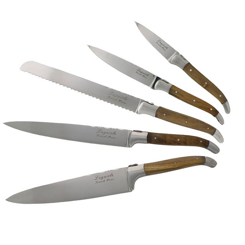 French Home - Wholesale Knife Set - Laguiole Olivewood 5pc Knife Set & Magnetic Display2