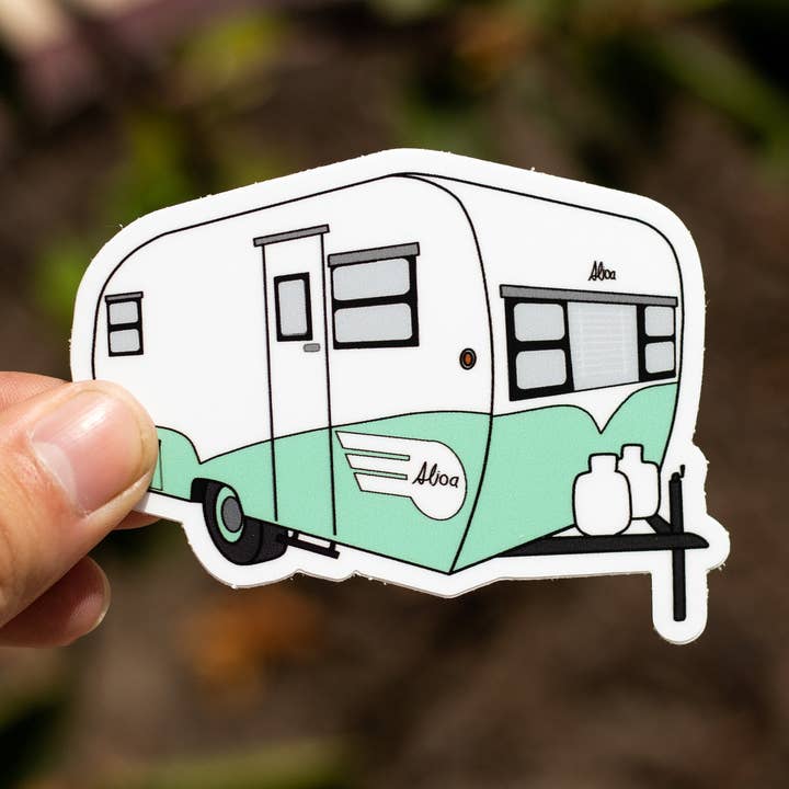 1960's Light Green Aljoa Travel Trailer Sticker/Magnet for wholesale by Extremely Retro