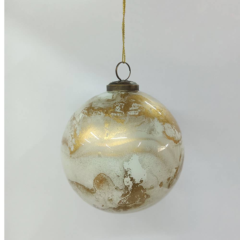 A&B Home Group Inc. - Wholesale Ornament - D5" Hanging Glass Ornaments - Gold/White0