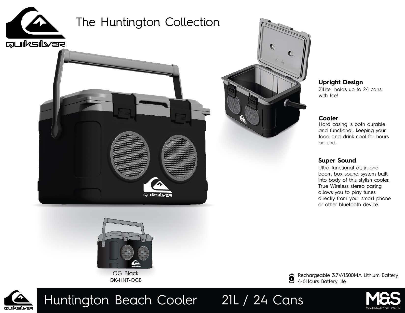 Quiksilver Hydration - Wholesale Cooler/Cooler Bag - Huntington Hard Box Cooler with Speakers 4