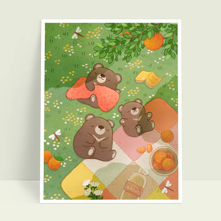 Impresión artística de oso de picnic 6x8 para venta al por mayor de Arcasian