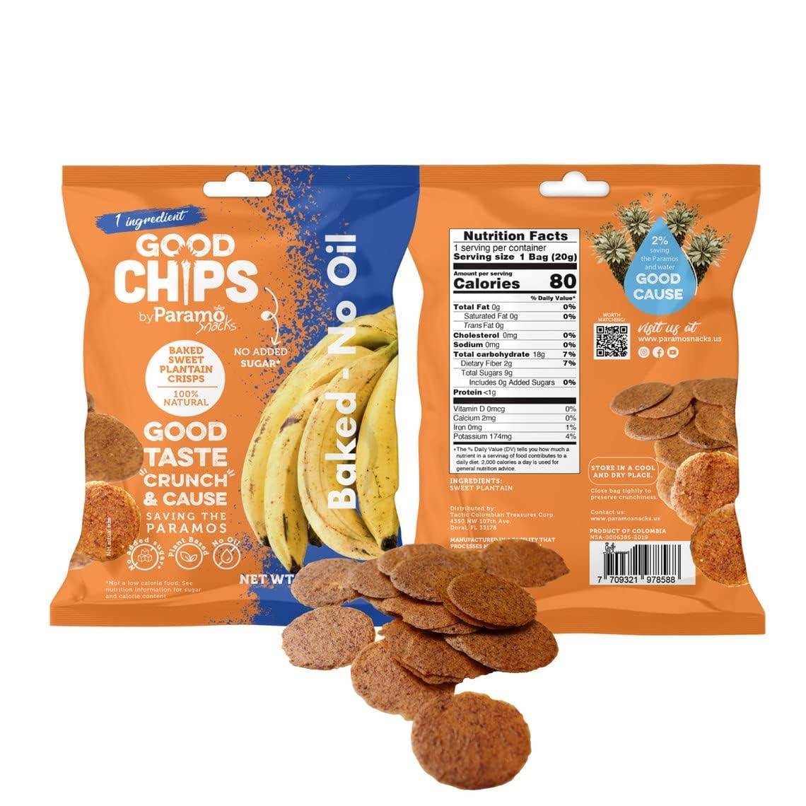 GOOD CHIPS by Paramo Snacks - Wholesale Chips - 12 count Baked Sweet Plantain Banana Chips - 0.7oz bags3