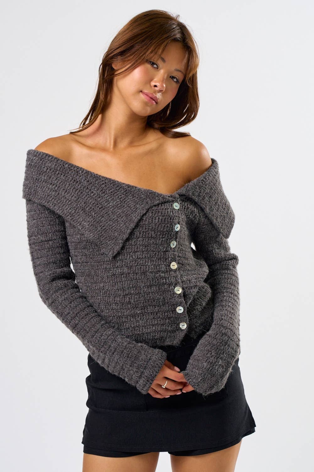 Blue Blush - Wholesale Knit Top - Women's - The Off-Shoulder Sweater Top2