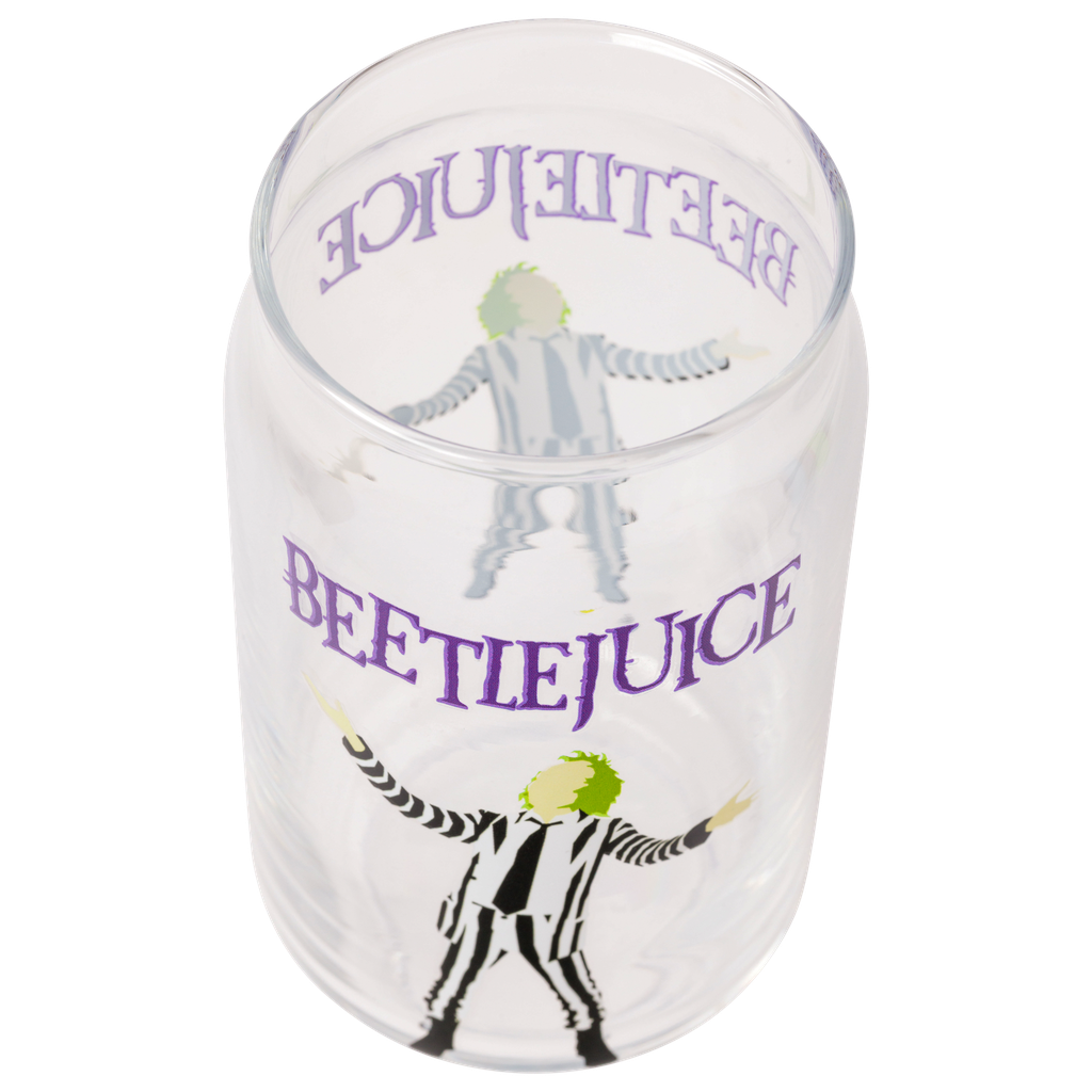 Silver Buffalo - Vente Verre/tasse - Gobelet en verre BEETLEJUICE 3X NAME 16 oz avec couvercle en bambou et paille3