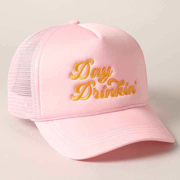 Fashion City - Wholesale Trucker Hat - Women's - Day Drinkin Texts Embroidery Mesh Back Trucker Hat17