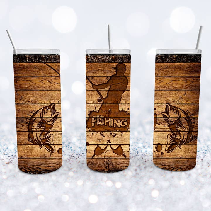 Woodgrain Fishing Tumbler for wholesale by Beyond Bayside