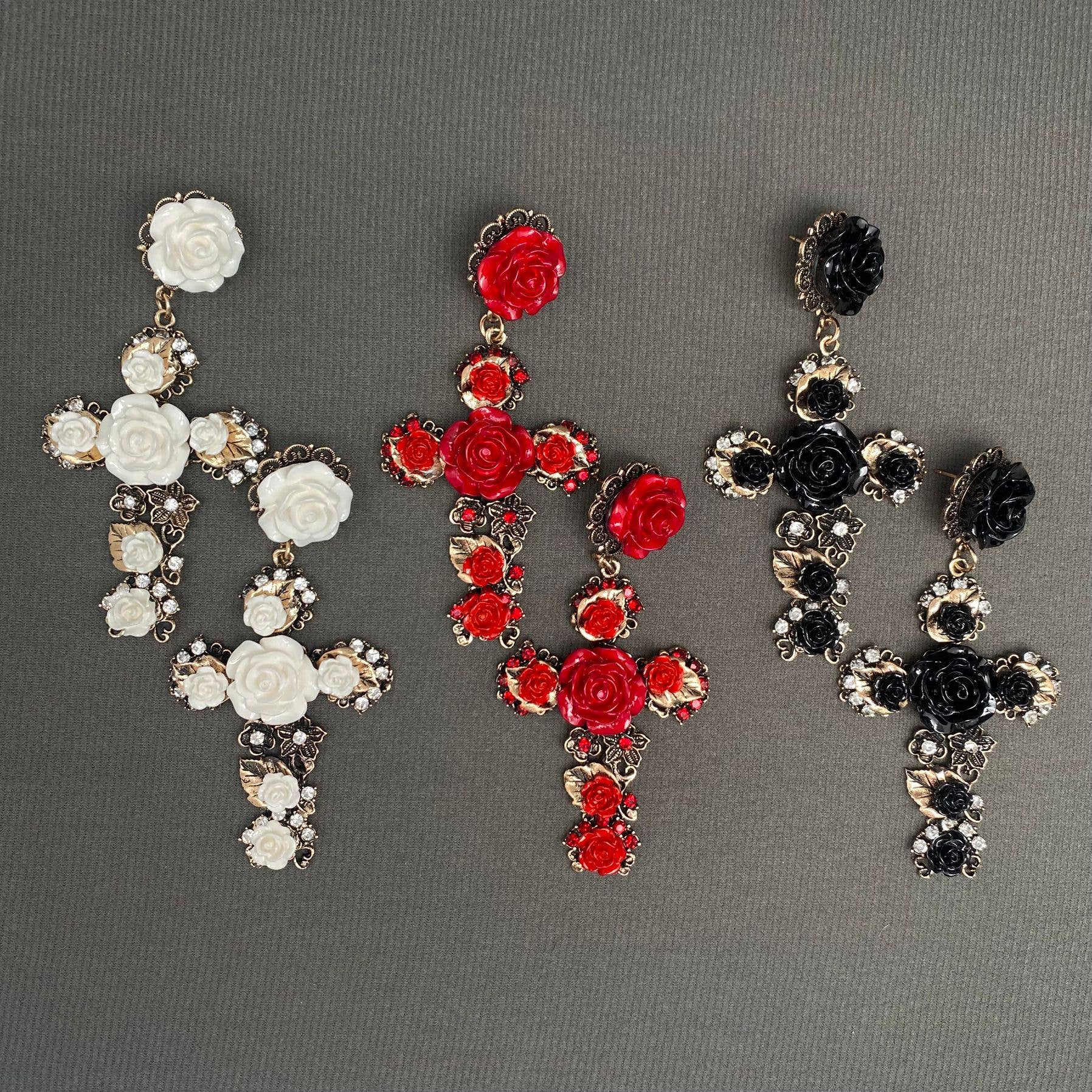 Mio Queena - Wholesale Dangle Earrings - Vintage Rose Flower Cross Post Earrings3