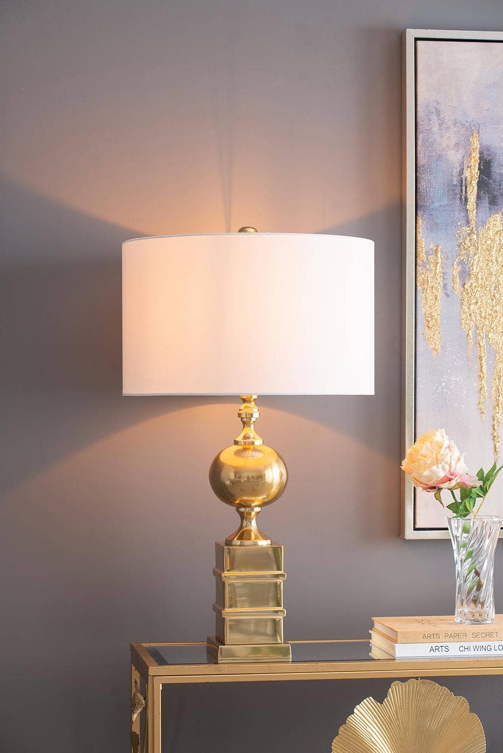 A&B Home Group Inc. – Candeeiro de secretária/decorativo por atacado – Candeeiro de Mesa D18x27,5" - Dourado/Branco5