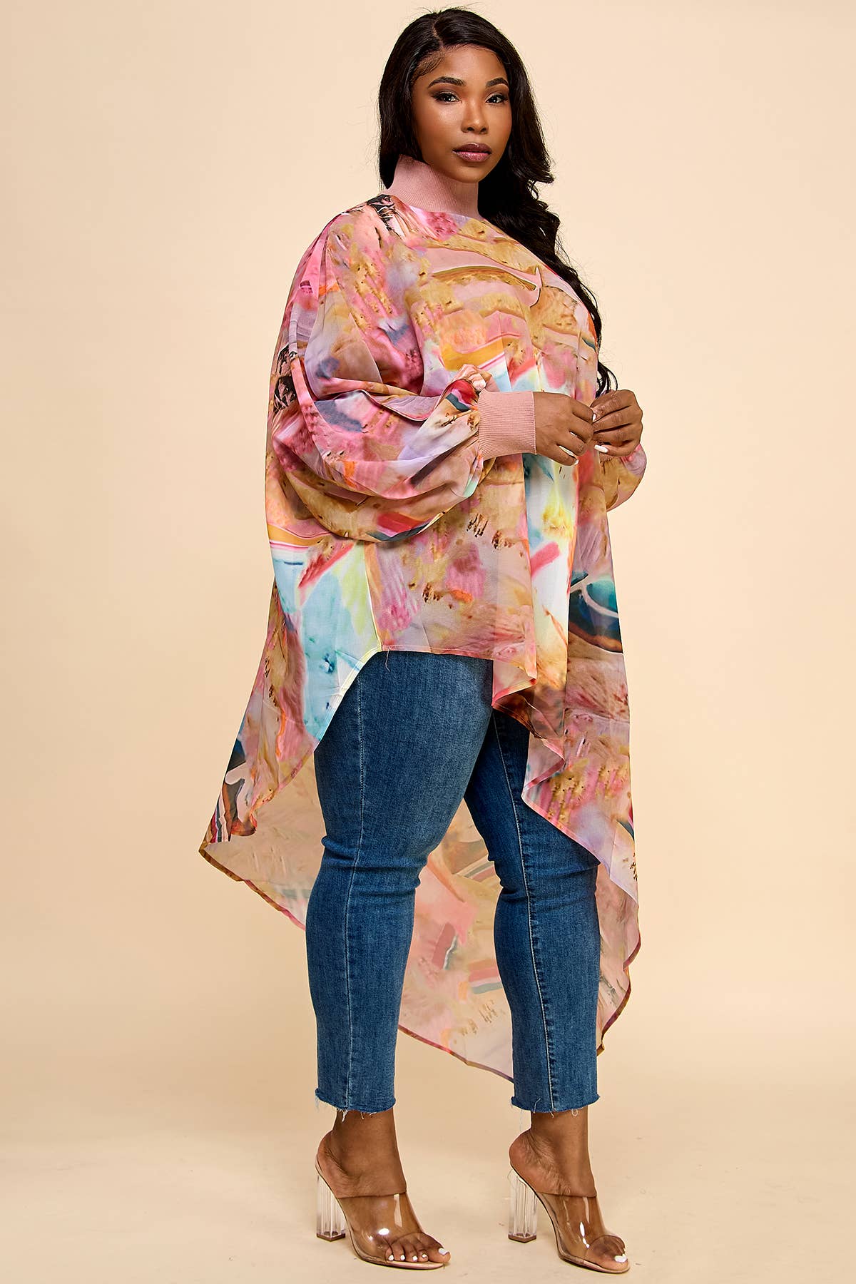 Namatt Design - Wholesale Blouse - Dames - Plus Mesh blouse met ronde hals en lange mouwen en diagonale bandjes3