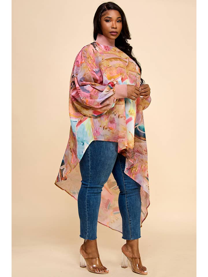 Namatt Design - Wholesale Blouse - Dames - Plus Mesh blouse met ronde hals en lange mouwen en diagonale bandjes3