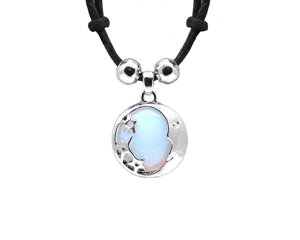 Pichincha - Wholesale Pendant/Charm Necklace - Round Metal Moon and Stars Stone Pendant Adjustable Necklace1