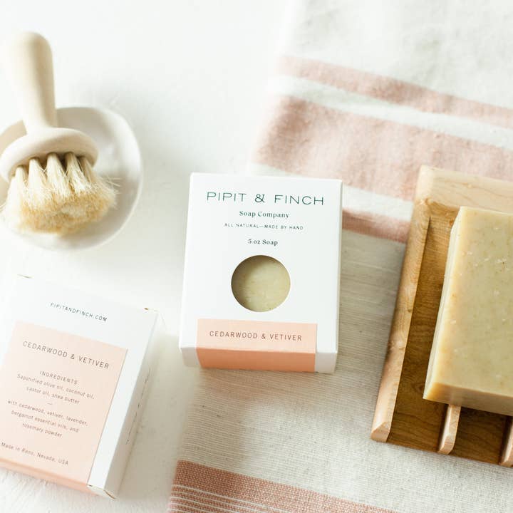 Pipit & Finch - Wholesale Bar Soap - Cedarwood + Vetiver Olive Oil Soap with Rosemary Powder