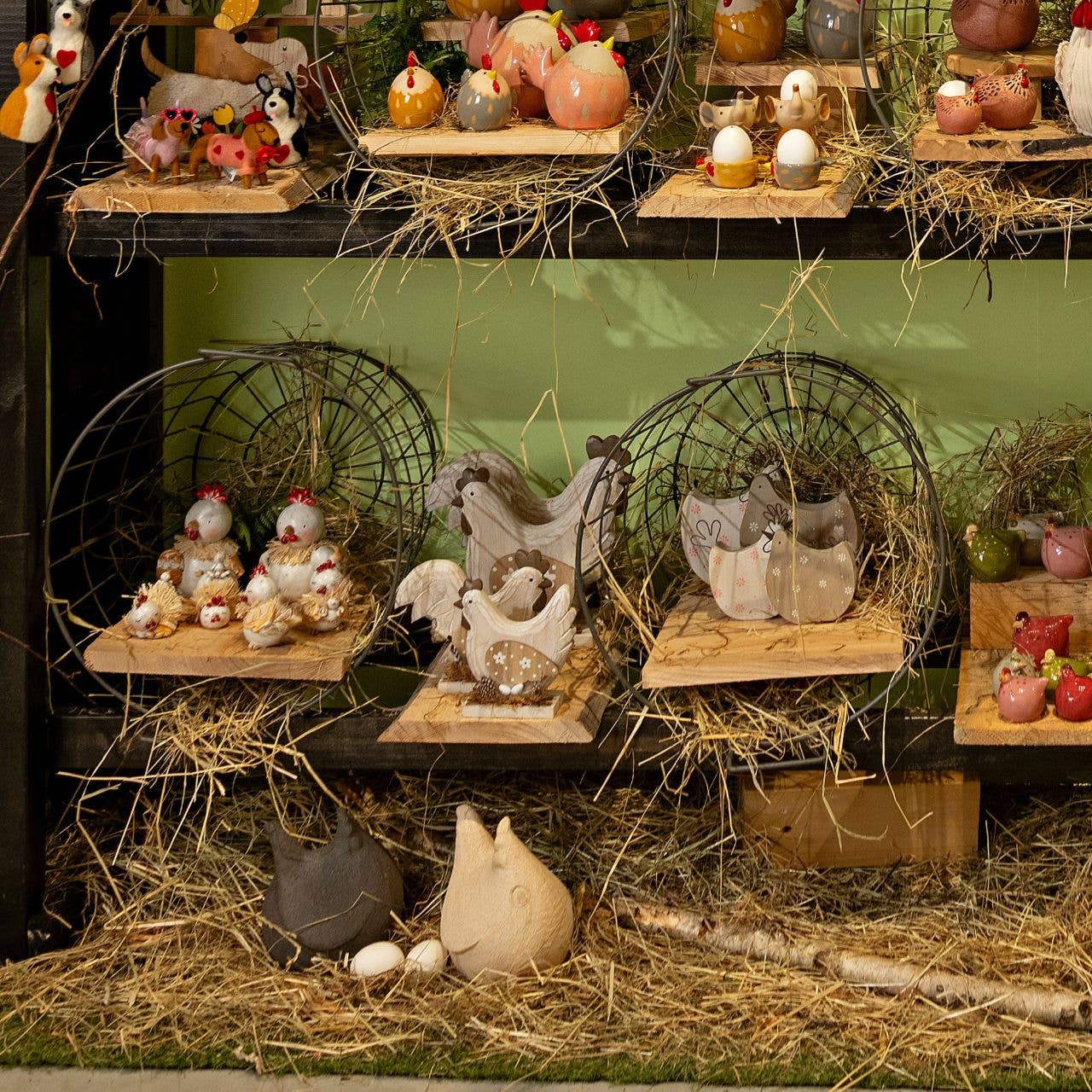 Wurm - Wholesale Decorative Figurine - Ceramic chicken beige, black set of 2, (W/H/D) 15x17x14cm1