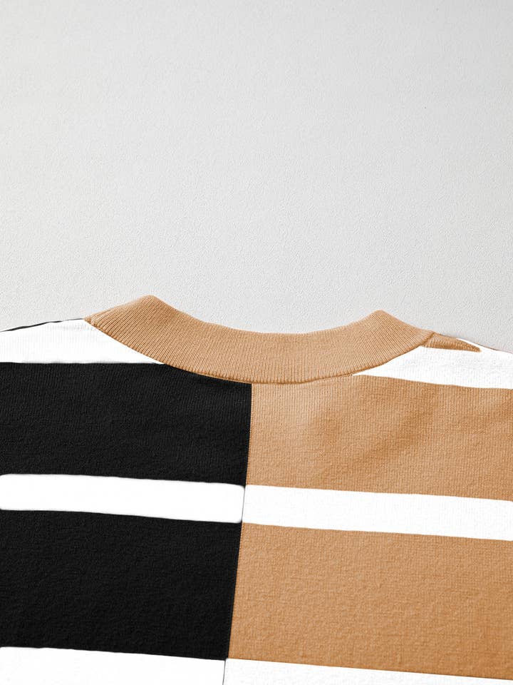 Light French Beige Neutral Colorblock Knit Sweater – Oversized Pullover for wholesale on Faire4