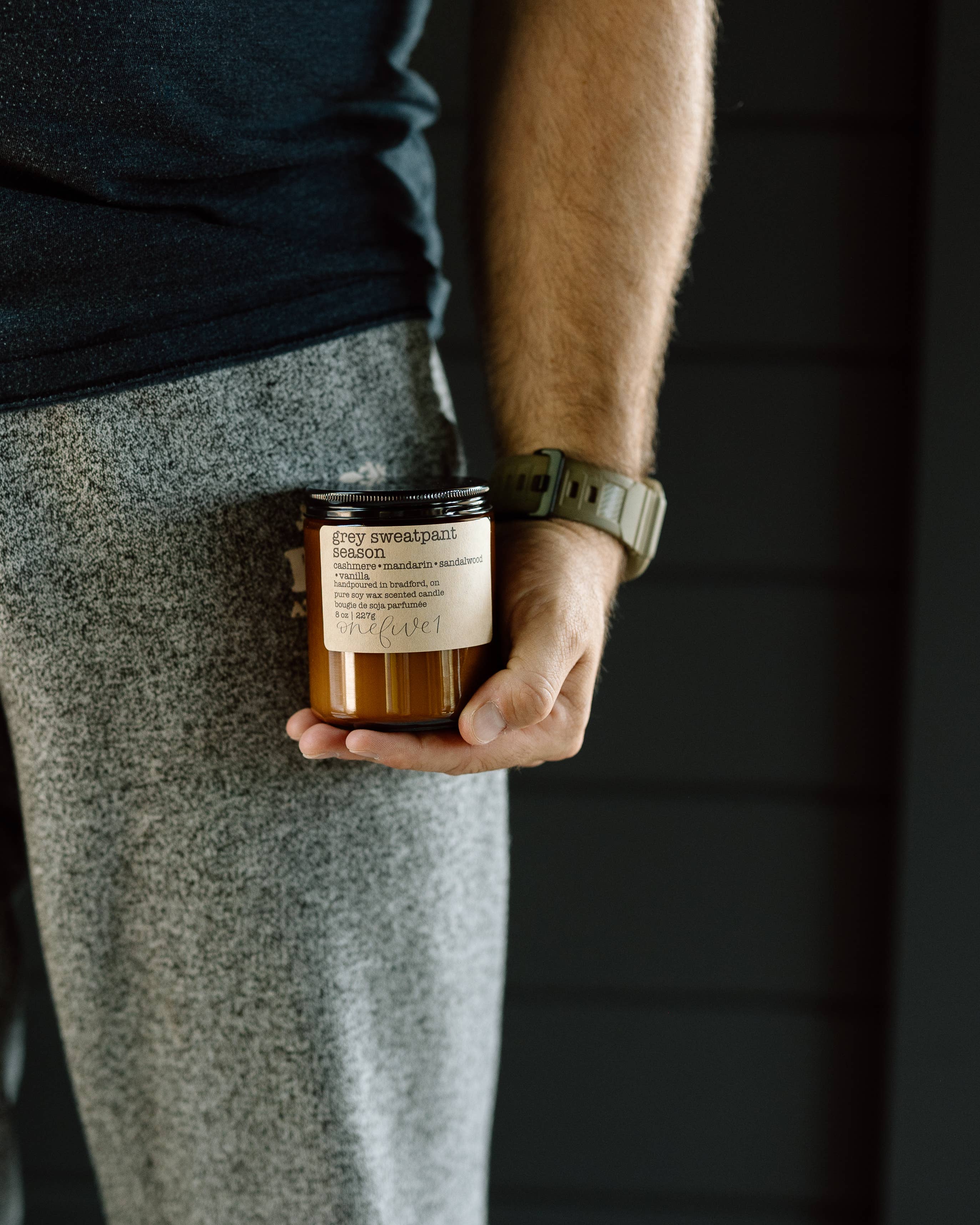 onefive1 - Wholesale Jar/filled candle - grey sweatpant season soy wax candle -COZY/ FOR HIM | FALL