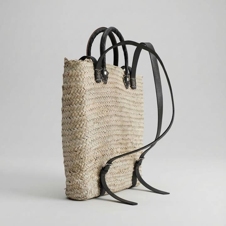 Melecraft - Vente Sac à dos – femme - Sac à dos en paille - Sac à dos en feuilles de palmier tressées avec bretelles en cuir10