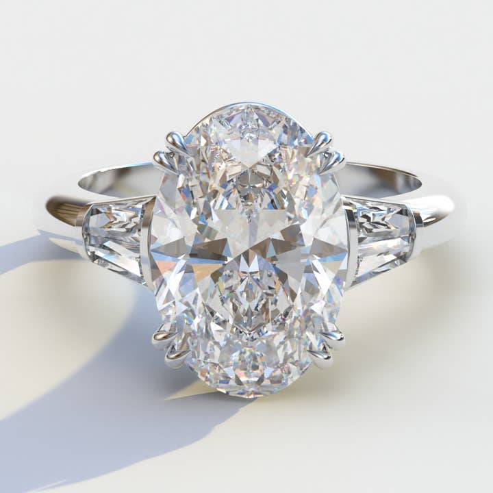 Anello con diamante di laboratorio ovale e baguette da 3 carati E VVS - Persi per la vendita all'ingrosso da parte di Mohana Jewels - Luxury