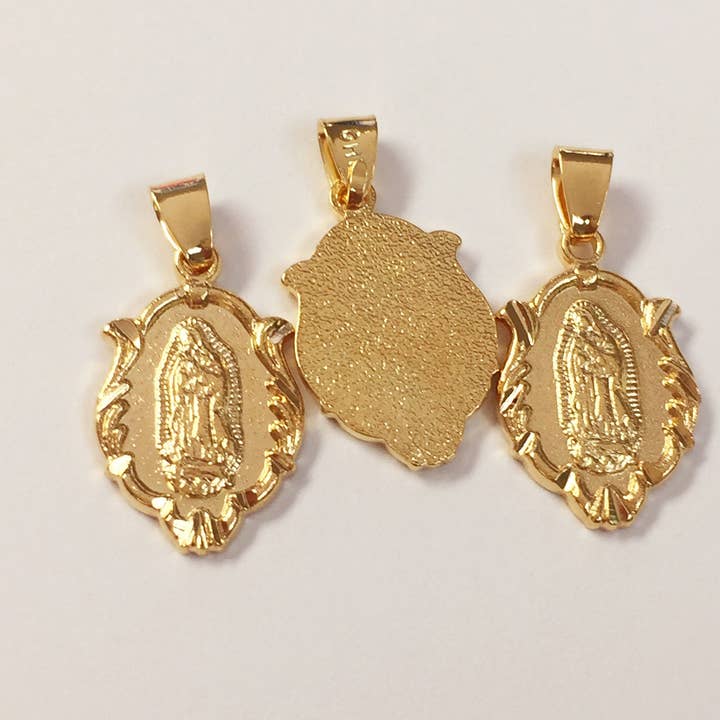 The Bead Bazaar - Wholesale Individual Charm/Pendant - 18K Gold Filled Guadalupe Religious Medal Pendant For Necklace, Virgen De Guadalupe, Our Lady of Guadalupe Religious Charm, Catholic Charms