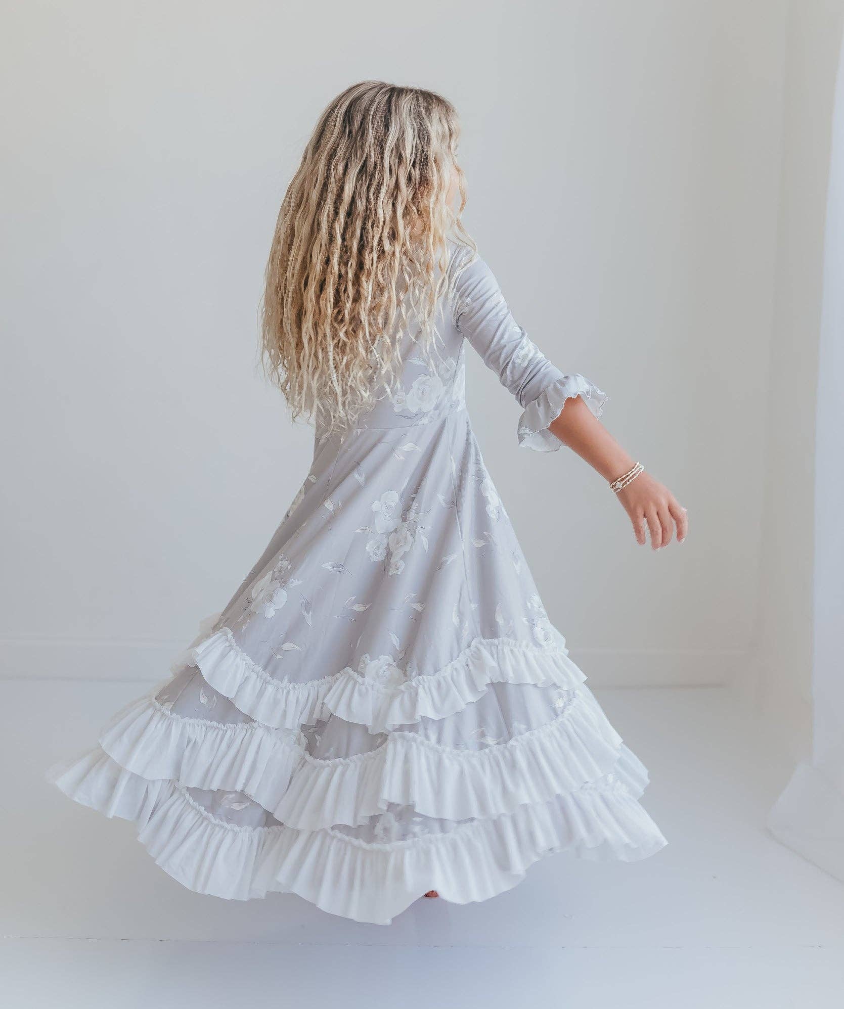 Oopsie Daisy - Wholesale Dress - Kids - Girls Winter Rose Floral Long Sleeve Ruffles Dress5