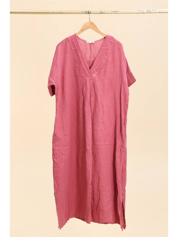 la maison des fibres naturelles - Wholesale Dress - Women's - Long dress v-neck 62733 100% linen33
