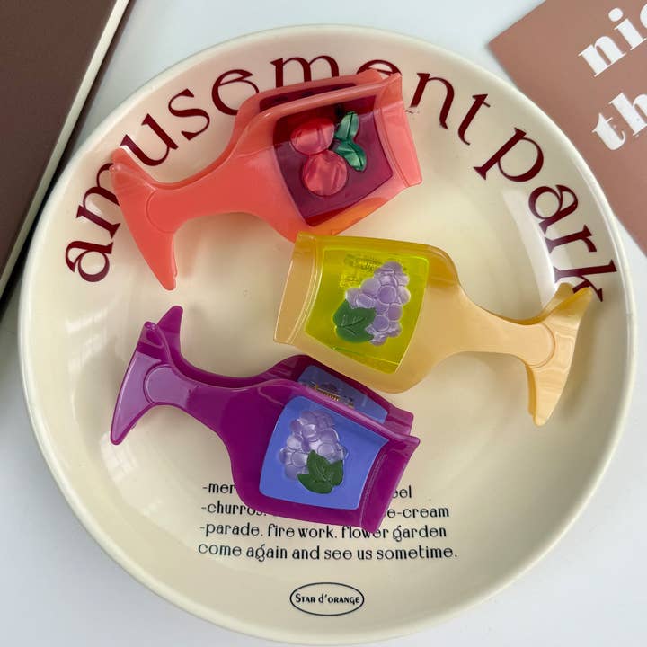 SoapElenGlen - Wholesale Hair Clip - Women's - Cherry Grape Pattern Wine Bottle & Glass Acetate Hair Claw7