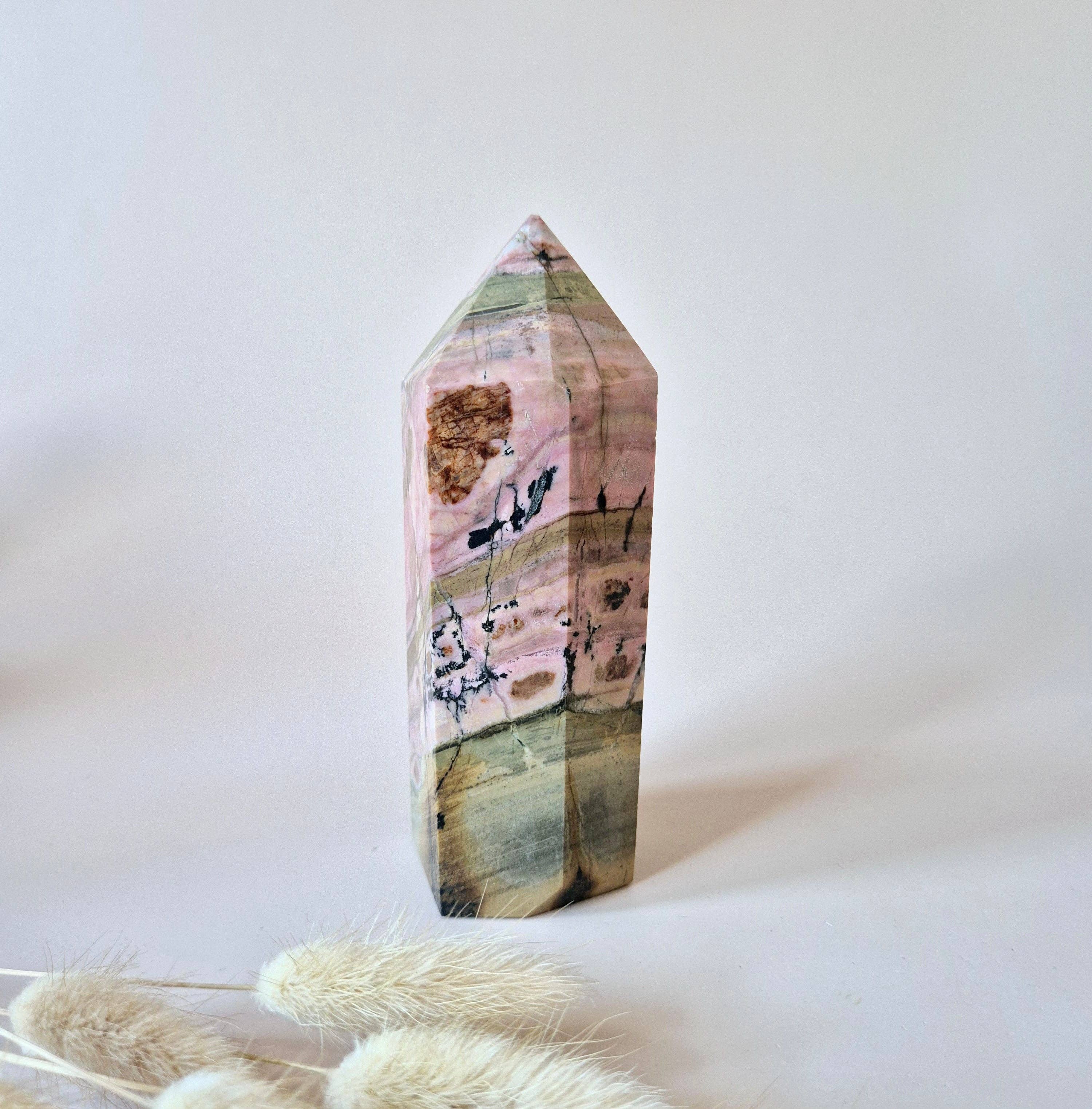 Moonlight Gemstones - Wholesale Spiritual Stone/Crystal - XL Rhodonite Tower – Powerful Healing in Pink & Black4