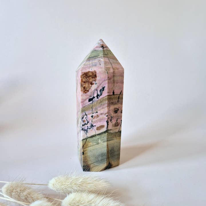 Moonlight Gemstones - Wholesale Spiritual Stone/Crystal - XL Rhodonite Tower – Powerful Healing in Pink & Black4