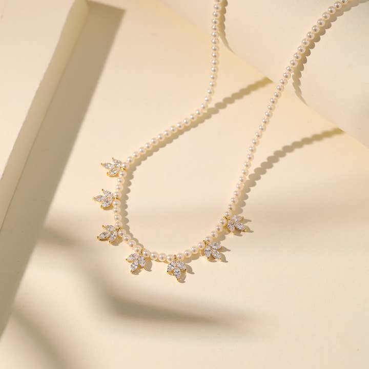 Pearl Floral Beaded Necklace for wholesale by La Solana Design