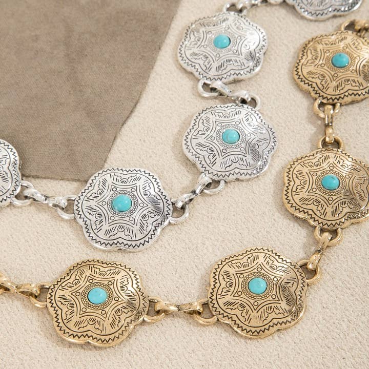 Floral Disc Western Chain Belt for wholesale by Collections by Fame Accessories