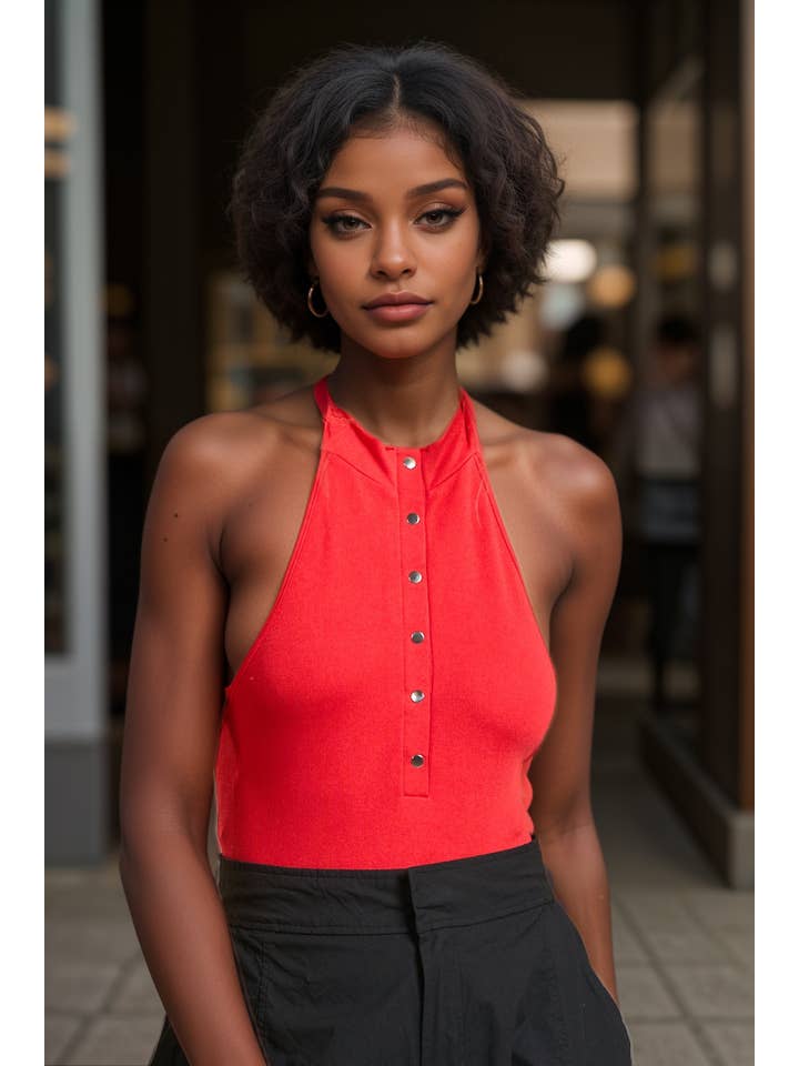 5besties inc - Wholesale One Piece Swimsuit - Women's - HIGH NECK BUTTON UP BODYSUIT5