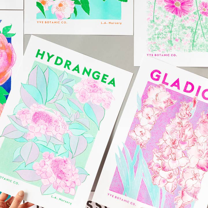 Eve Print Studio. – wholesale Konsttryck – Hydrangea Flower Risograph-tryck2