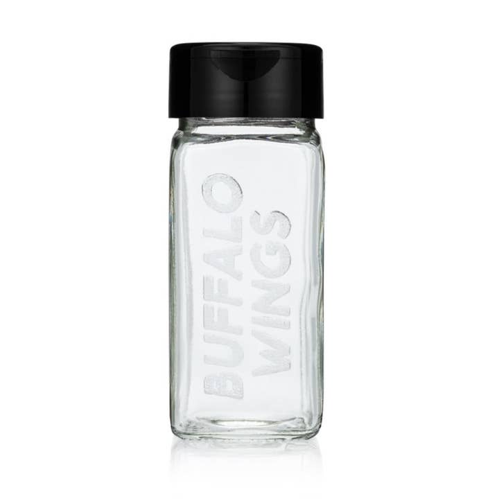 Dell Cove Spices & More Co. - Wholesale Jar - Etched Glass Spice Jar with Black Cap - BUFFALO WINGS