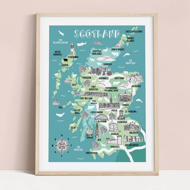 Stampa mappa della Scozia per la vendita all'ingrosso da parte di Bea Baranowska Illustration