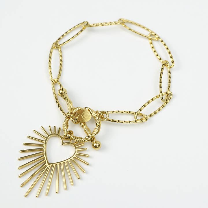 Dorado Pulsera Acero Inoxidable Corazón de venta al por mayor en Faire