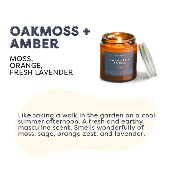 Calyan Wax Co. - Wholesale Jar/Filled Candle - Oakmoss + Amber - Mini Amber Jar Soy Candle1