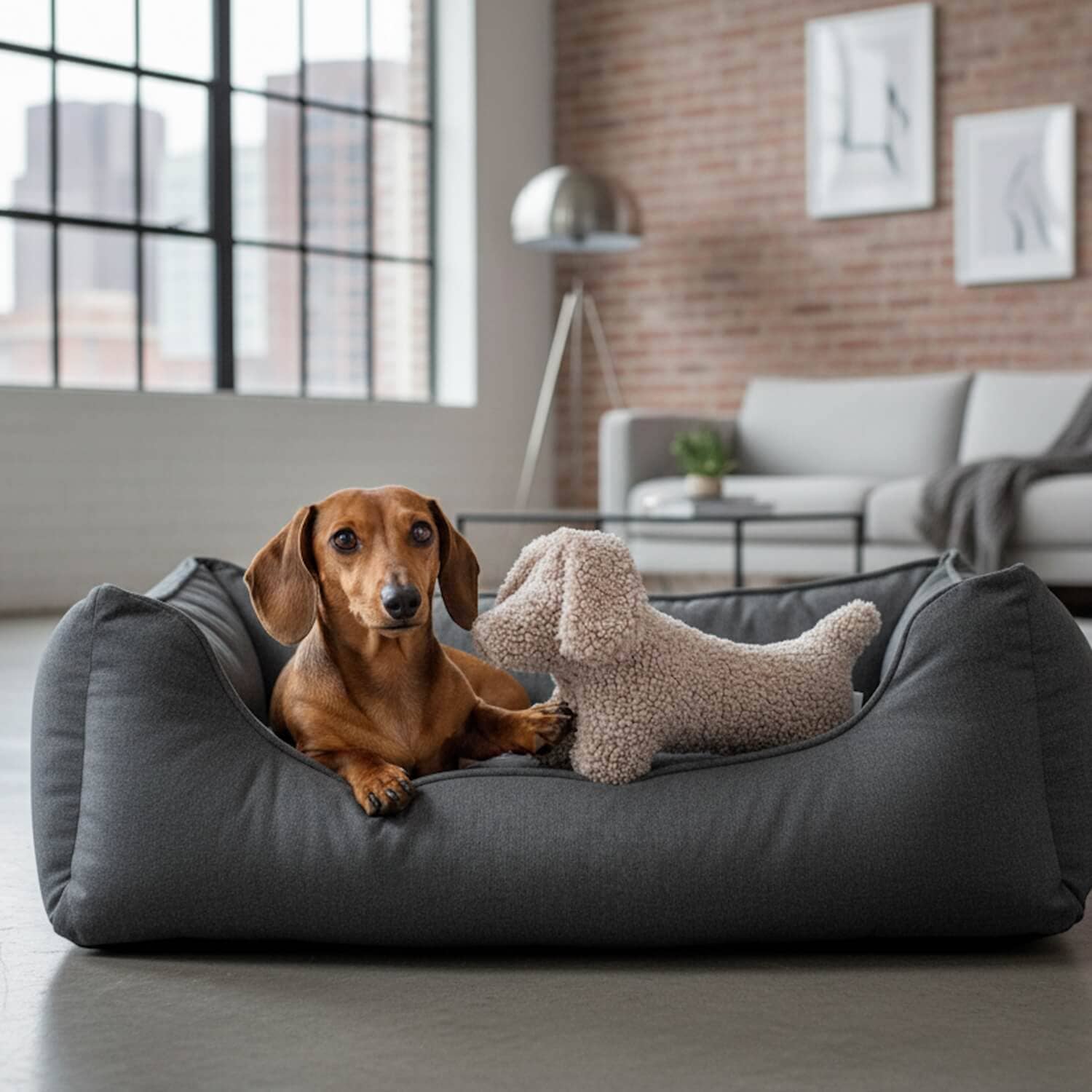 DOGS in the CITY® - Wholesale Pet Toy - Dog - Plush dog Dachshund TOM Paddy gravel