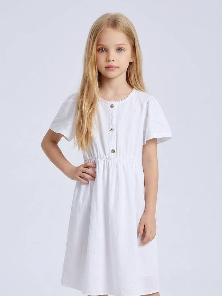 Cotton dress with lace and short sleeves for girl for wholesale by MINI MIGNON PARIS