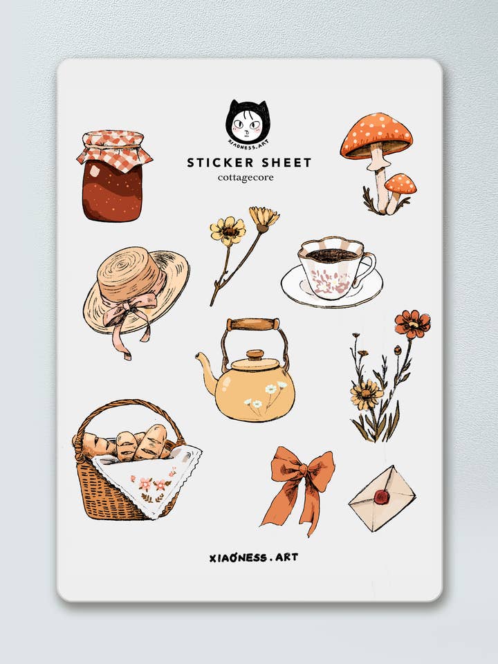 Cottagecore Sticker Sheet • Mushroom & Floral Stickers for wholesale by xiaoness art