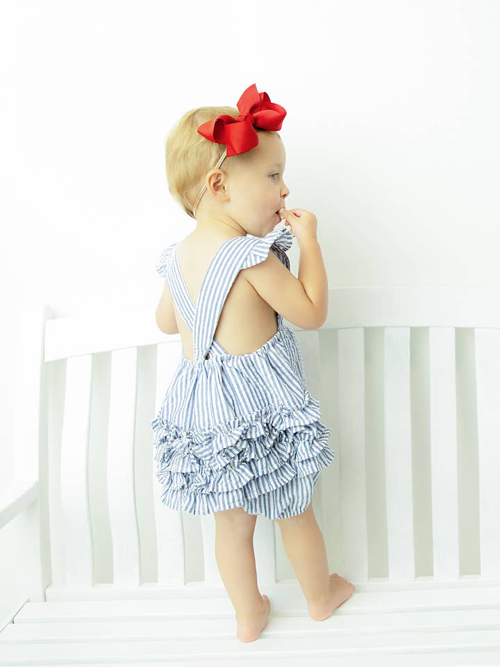 Ruffle Bottom Sunsuit- NAVY for wholesale by Love That Cotton